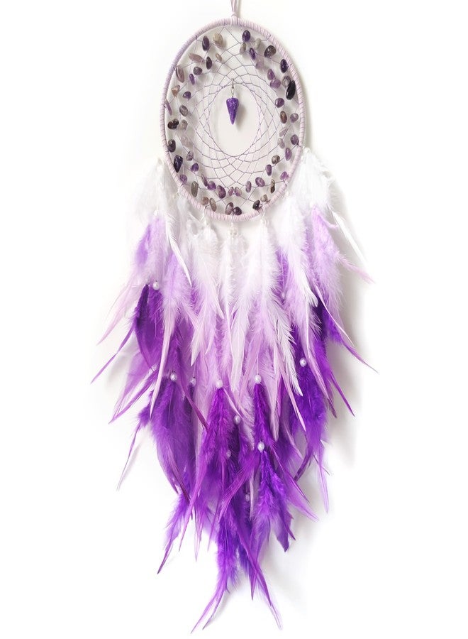 SOYUZU Purple Dream Catcher Wall Decor Feather Dream Catchers with Crystal Pendant Handmade Dreamcatcher Wall Hanging Ornament for Bedroom Living Room Home Decor - Image 1